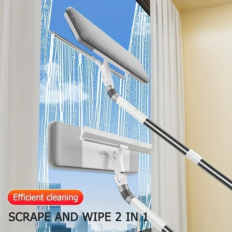 3-in-1 Glass Cleaning Kit: Twist, Wash and Scraper - Perfect for High Windows, Shower Doors and Car Windshields - Essential Household Cleaning Tool - Perfect for All Homeowners - For Everyday Cleaning