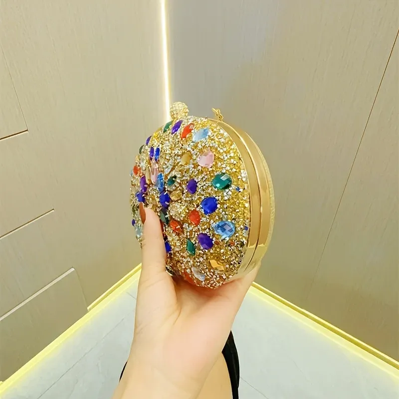 Elegant Evening Clutch Bag With High-quality Water Drill, Suitable For Formal Occasions Such As Banquets And Parties, Can Be Carried By Hand Or Worn Over The Shoulder.