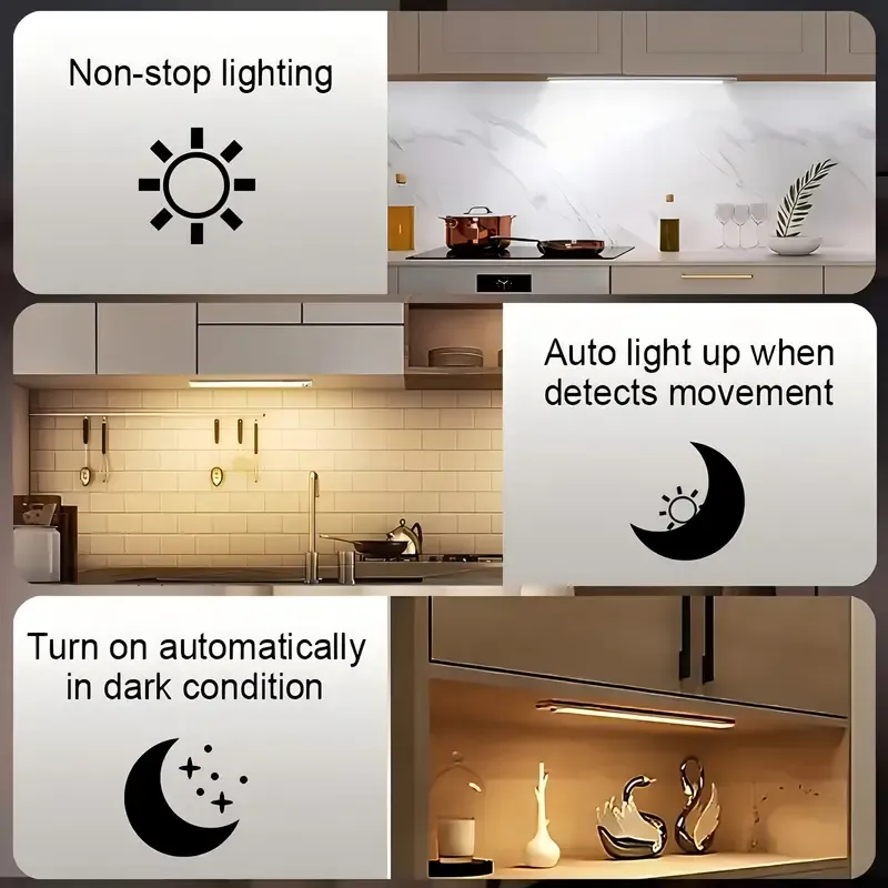 LED Motion Sensor Under Cabinet Light, 3 Color Temperatures Wireless USB Rechargeable Night Light, Indoor Closet Light, Magnetic Under Counter Light Fixture That Sticks Anywhere, Suitable for Kitchen Cabinets Wardrobe Cabinets Stairs.