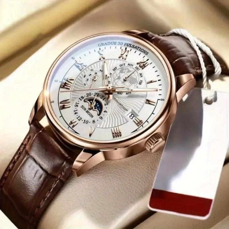 Leisure pointer display PU leather strap with luminous calendar display for men's watches, a gift for dad