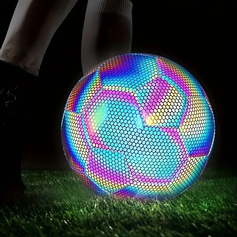 Reflective Multicolor Glow-in-the-Dark PU Soccer Ball, Artificially Sewn, Durable Faux Leather, Machine Crafted, Perfect for Night Training & Games, Ideal Gift for Christmas, Halloween, New Year