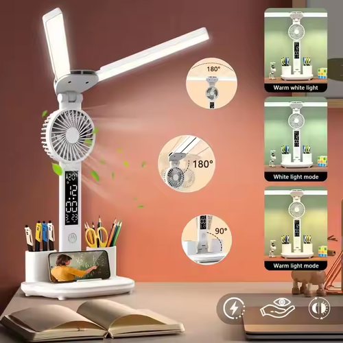 Living Room New Modern Solar Rechargeable Led Bedside Table Light With Fan Multifunctional Reading Table Lamps