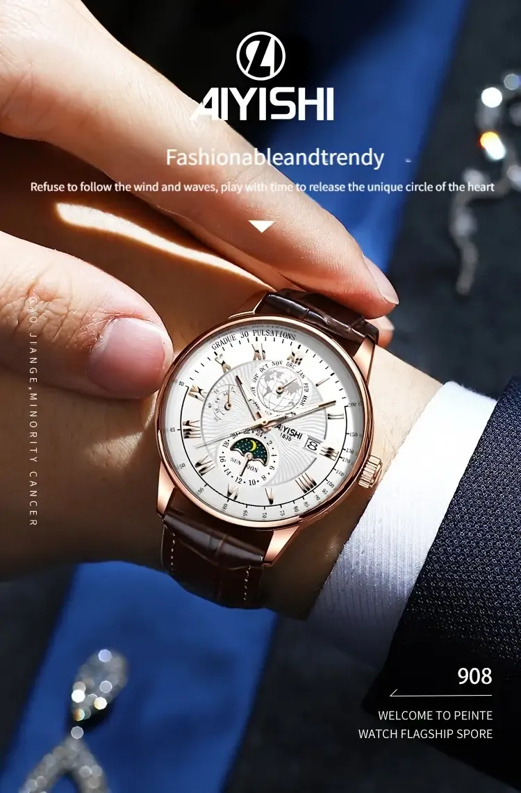 Leisure pointer display PU leather strap with luminous calendar display for men's watches, a gift for dad