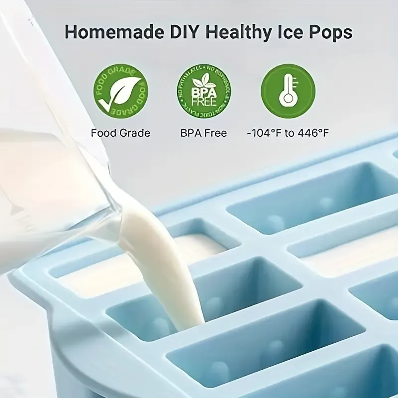 12pcs Silicone Popsicle Molds Easy-Release BPA-free Popsicle Maker Molds Ice Pop Molds Homemade Popsicle Ice Pop Maker with 50pcs Popsicle Sticks