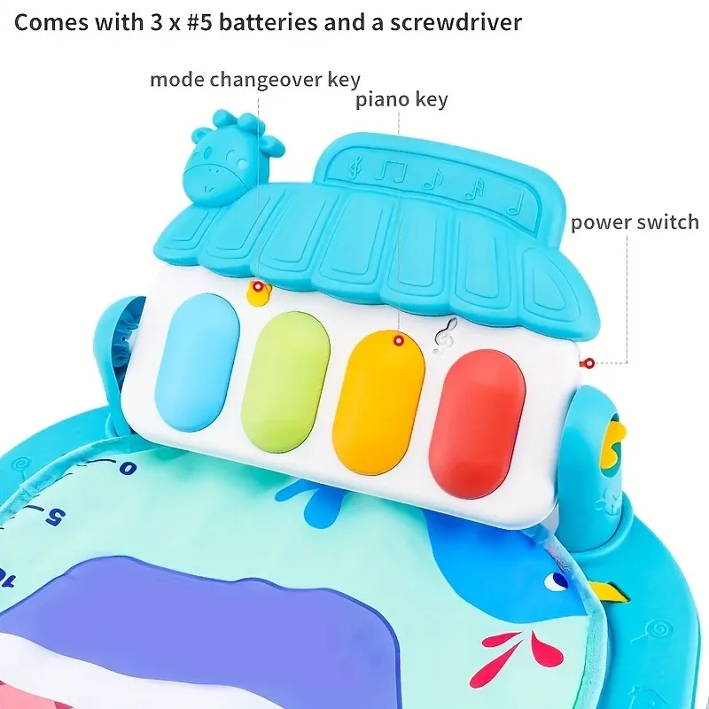 Colorful & Educational Youngsters Play Gym with Piano Play Mat & Crawling Frame - Durable Polyester,   Features Rainbow, Giraffe, & Elephant Toys for Joyful Learning, Youngsters Play Mat