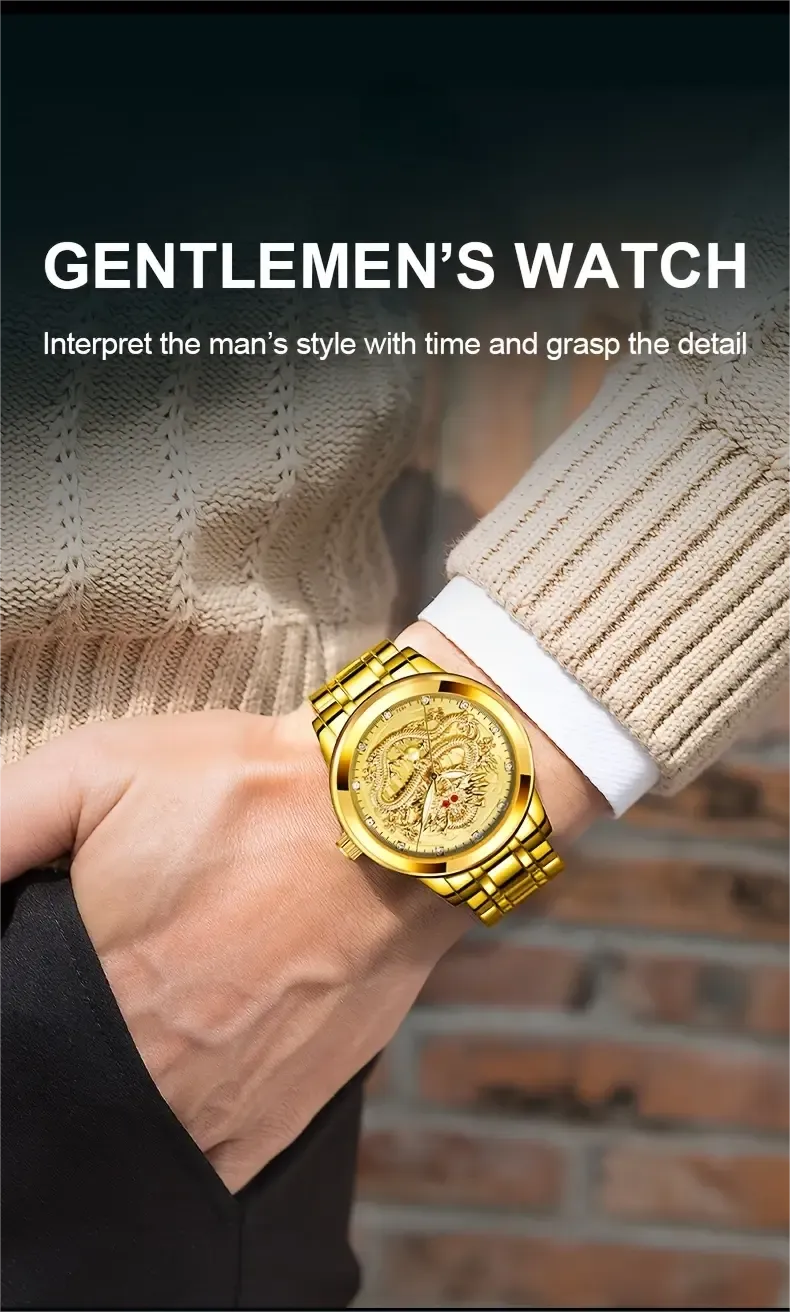 Longteng men's atmospheric gold luminous high-end business watch classic exquisite men's watch transparent quartz watch 1 piece