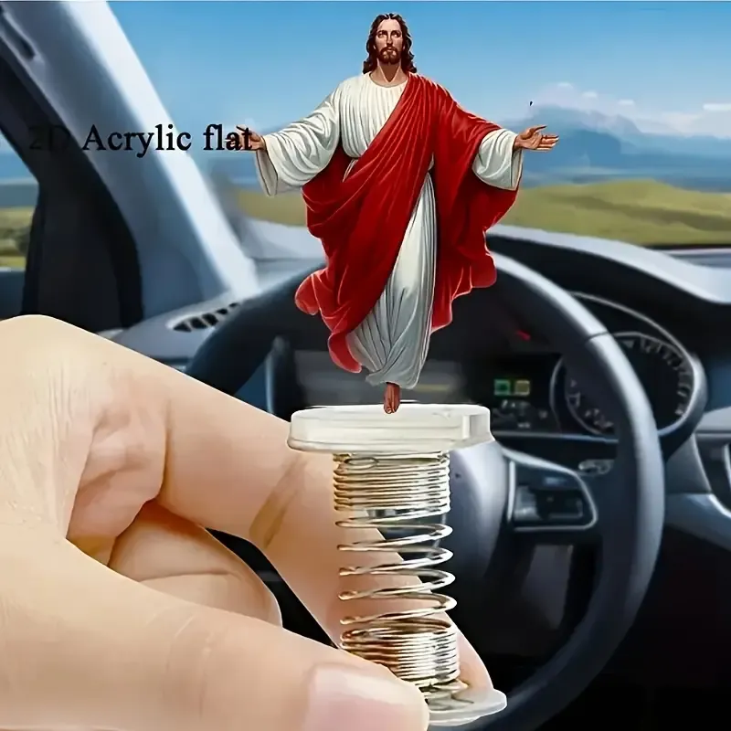 2D flat acrylic Jesus-embracing car dashboard decoration, cartoon animal figures, fun car accessories, a great gift for friends and family, multi-functional decoration suitable for bedrooms and living rooms, 2D flat.