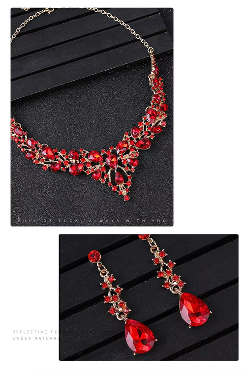 Rhinestone Crystal Zinc Alloy Jewelry Set Stud Earring Necklace