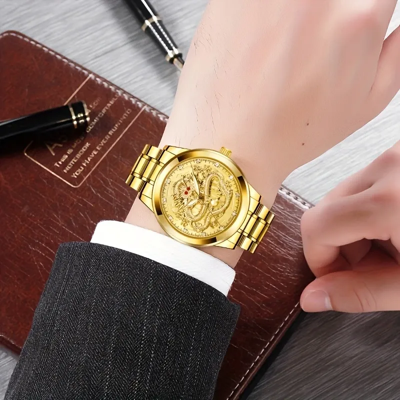 Longteng men's atmospheric gold luminous high-end business watch classic exquisite men's watch transparent quartz watch 1 piece