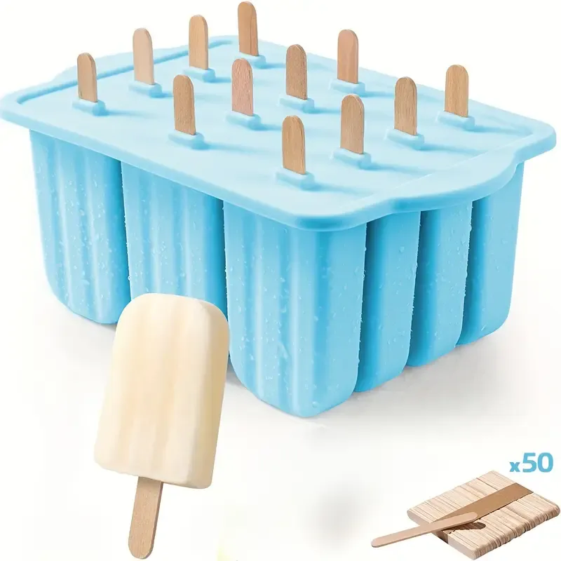 12pcs Silicone Popsicle Molds Easy-Release BPA-free Popsicle Maker Molds Ice Pop Molds Homemade Popsicle Ice Pop Maker with 50pcs Popsicle Sticks