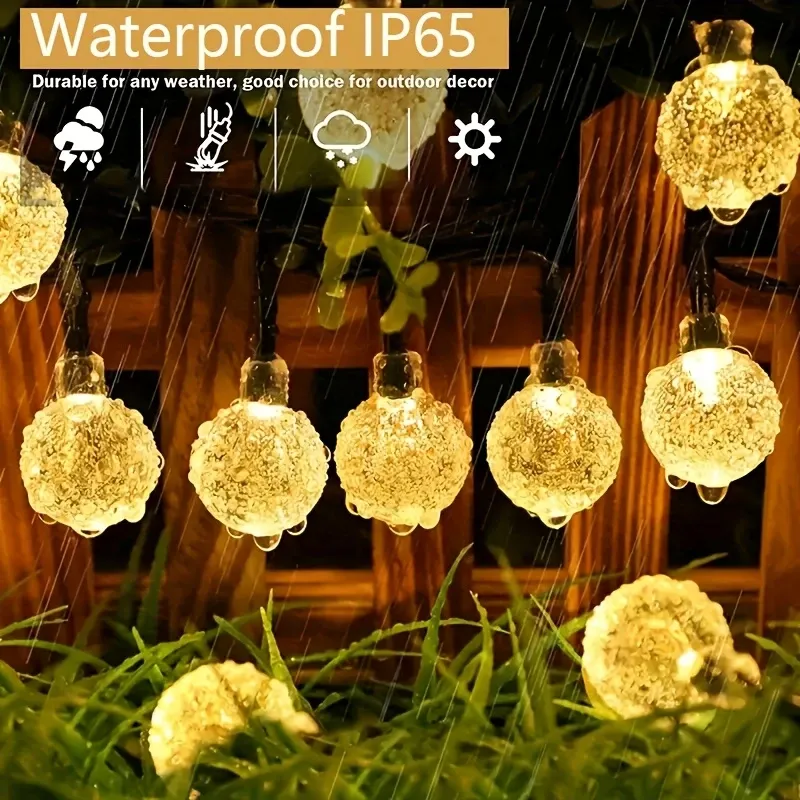 1 Set of 100 LED Solar Outdoor Crystal Ball Light String, Solar Holiday Fairy Lights, Bubble Ball Lights, Garden Christmas and Wedding Decoration Lights, Outdoor Camping, Outdoor Decoration and Home Party.
