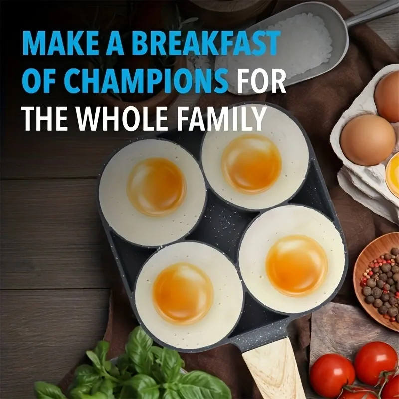 1pc Versatile 4-Hole Non-Stick Frying Pan for Omelettes, Eggs, Dumplings & Steaks - Durable Aluminum Alloy, Perfect for Breakfast & More, Induction Cooktop Compatible