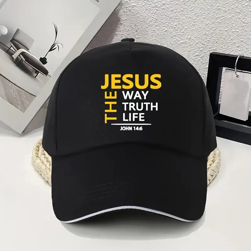 Adjustable Jesus & John 14:6 Quote Baseball Cap - Lightweight, Breathable Polyester, Snapback Closure, Ideal for Outdoor Sports