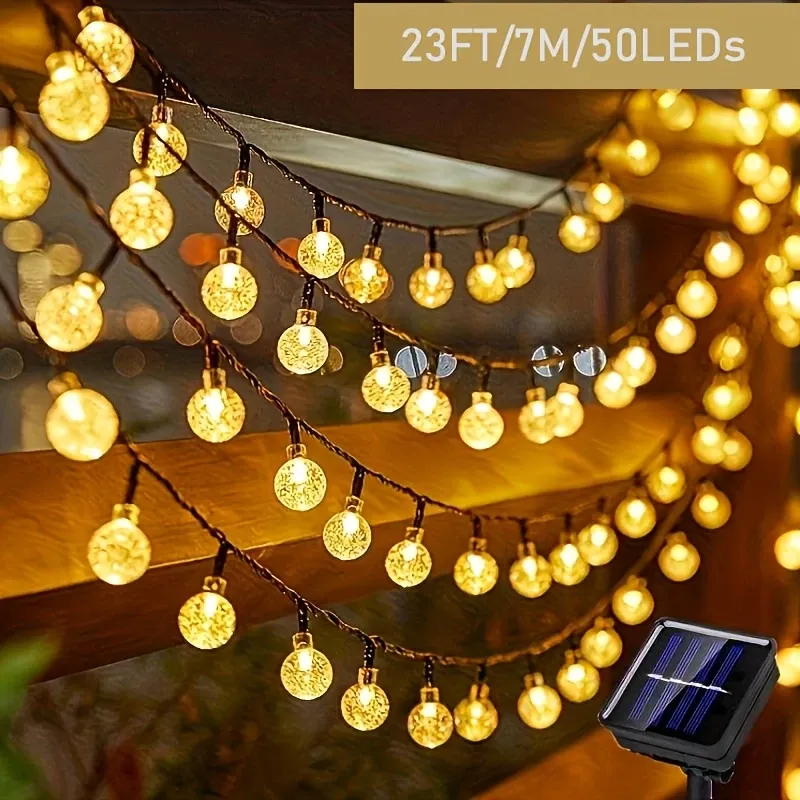 1 Set of 100 LED Solar Outdoor Crystal Ball Light String, Solar Holiday Fairy Lights, Bubble Ball Lights, Garden Christmas and Wedding Decoration Lights, Outdoor Camping, Outdoor Decoration and Home Party.