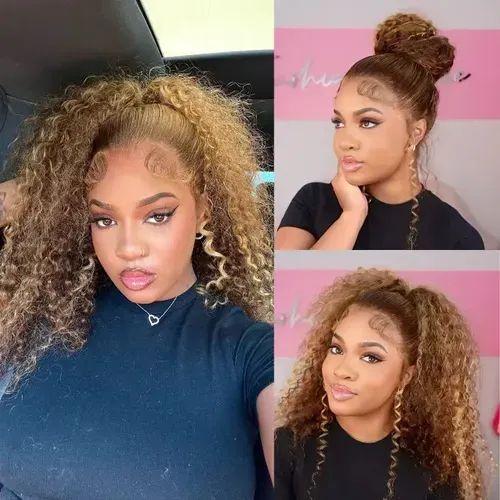 🙌🏾Peruca longa ondulada feminina com cabelo pré-esticado 🧡 Peruca com