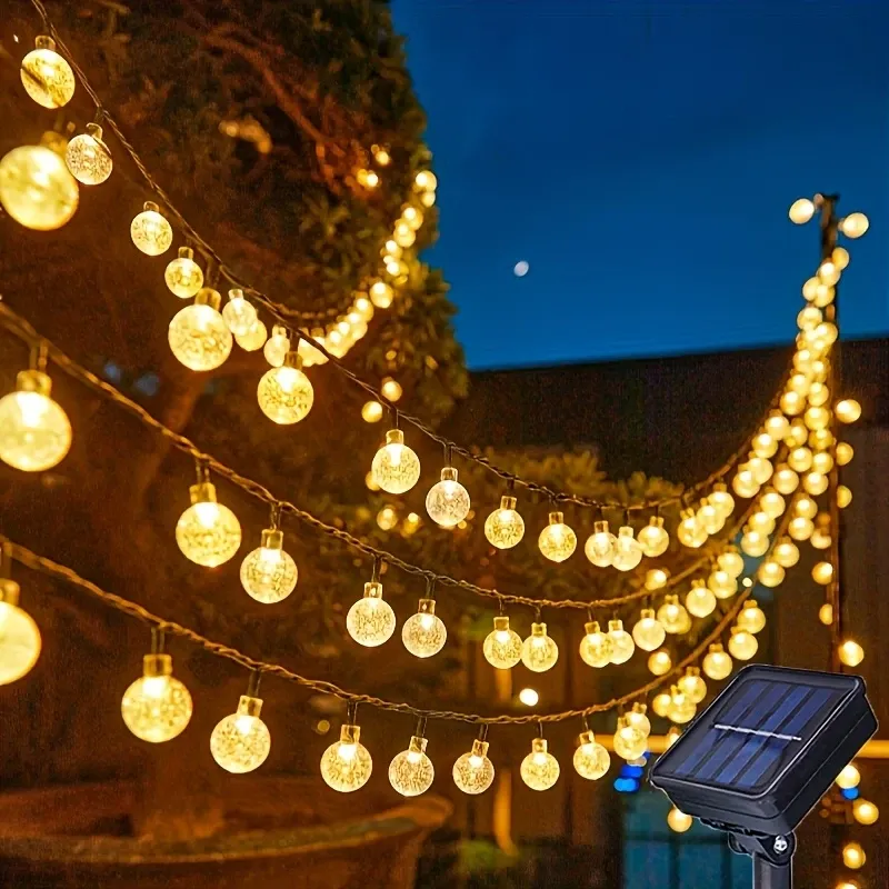 1 Set of 100 LED Solar Outdoor Crystal Ball Light String, Solar Holiday Fairy Lights, Bubble Ball Lights, Garden Christmas and Wedding Decoration Lights, Outdoor Camping, Outdoor Decoration and Home Party.
