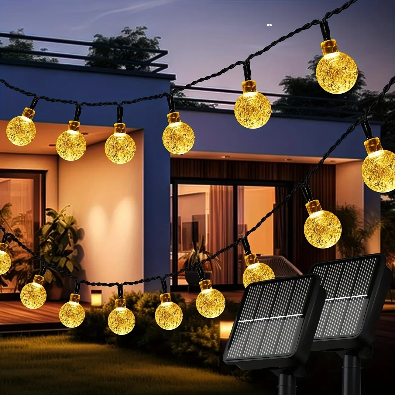 1 Set of 100 LED Solar Outdoor Crystal Ball Light String, Solar Holiday Fairy Lights, Bubble Ball Lights, Garden Christmas and Wedding Decoration Lights, Outdoor Camping, Outdoor Decoration and Home Party.