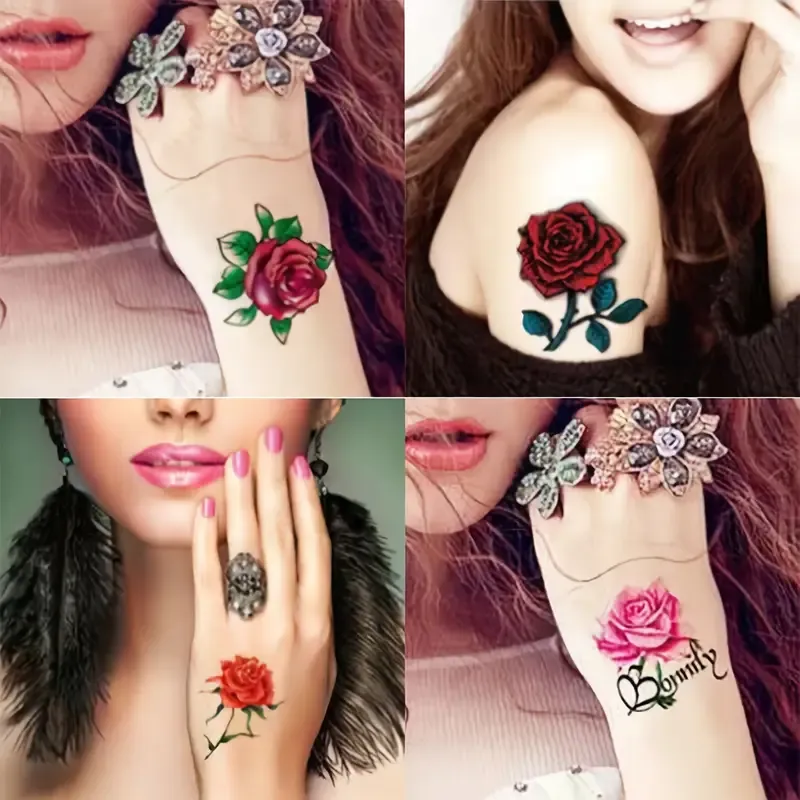 30 Sheets Waterproof Tattoo Stickers, Long Lasting Temporary Tattoos, Butterfly Lotus And Rose Colorful Pattern, Face Arm Back Leg Stickers Body Art