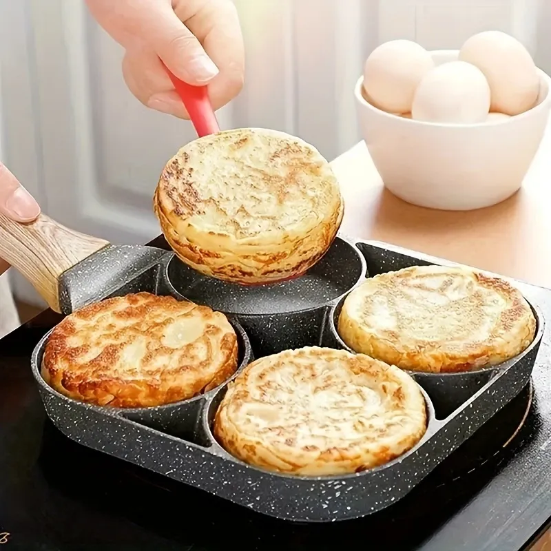 1pc Versatile 4-Hole Non-Stick Frying Pan for Omelettes, Eggs, Dumplings & Steaks - Durable Aluminum Alloy, Perfect for Breakfast & More, Induction Cooktop Compatible
