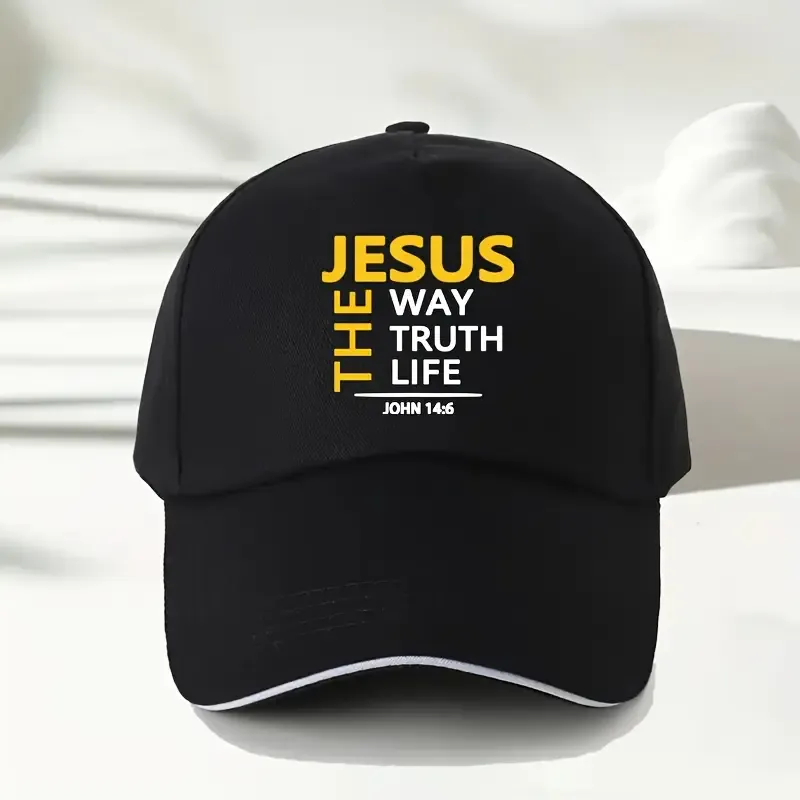 Adjustable Jesus & John 14:6 Quote Baseball Cap - Lightweight, Breathable Polyester, Snapback Closure, Ideal for Outdoor Sports