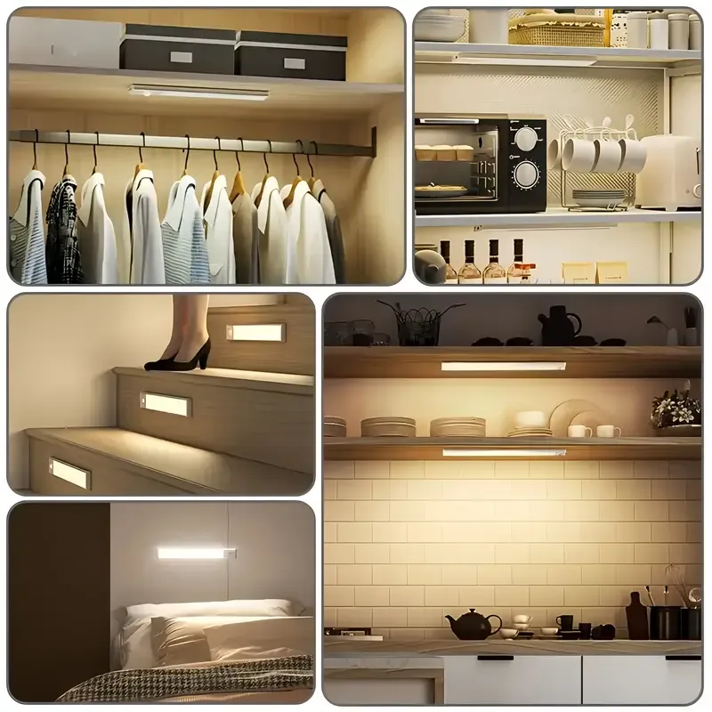 LED Motion Sensor Under Cabinet Light, 3 Color Temperatures Wireless USB Rechargeable Night Light, Indoor Closet Light, Magnetic Under Counter Light Fixture That Sticks Anywhere, Suitable for Kitchen Cabinets Wardrobe Cabinets Stairs.