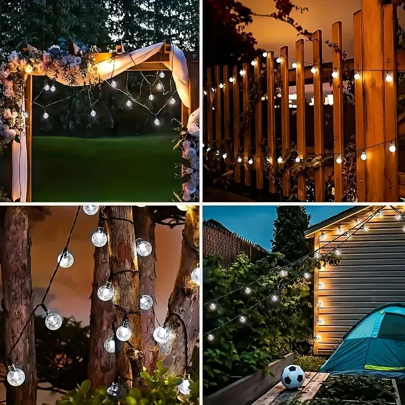1 Set of 100 LED Solar Outdoor Crystal Ball Light String, Solar Holiday Fairy Lights, Bubble Ball Lights, Garden Christmas and Wedding Decoration Lights, Outdoor Camping, Outdoor Decoration and Home Party.