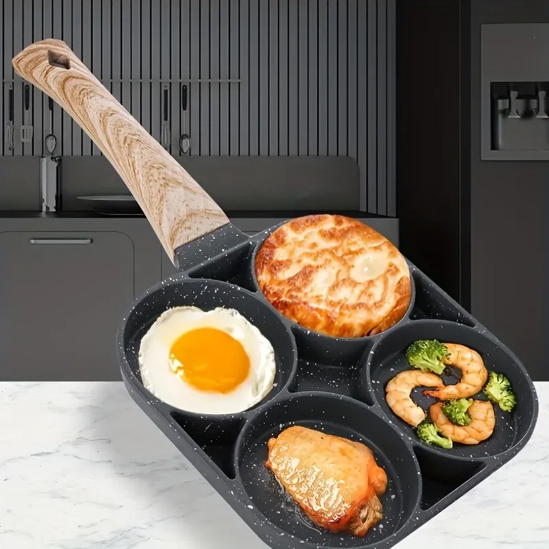 1pc Versatile 4-Hole Non-Stick Frying Pan for Omelettes, Eggs, Dumplings & Steaks - Durable Aluminum Alloy, Perfect for Breakfast & More, Induction Cooktop Compatible