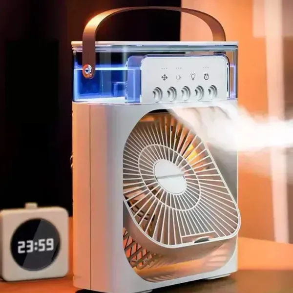 Quiet Mini Portable Air Conditioner - USB Desk Fan with Humidifier and Night Light - Lightweight for Home and Office Use