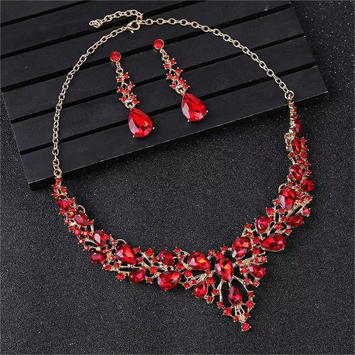 Rhinestone Crystal Zinc Alloy Jewelry Set Stud Earring Necklace