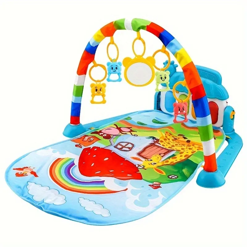 Colorful & Educational Youngsters Play Gym with Piano Play Mat & Crawling Frame - Durable Polyester,   Features Rainbow, Giraffe, & Elephant Toys for Joyful Learning, Youngsters Play Mat