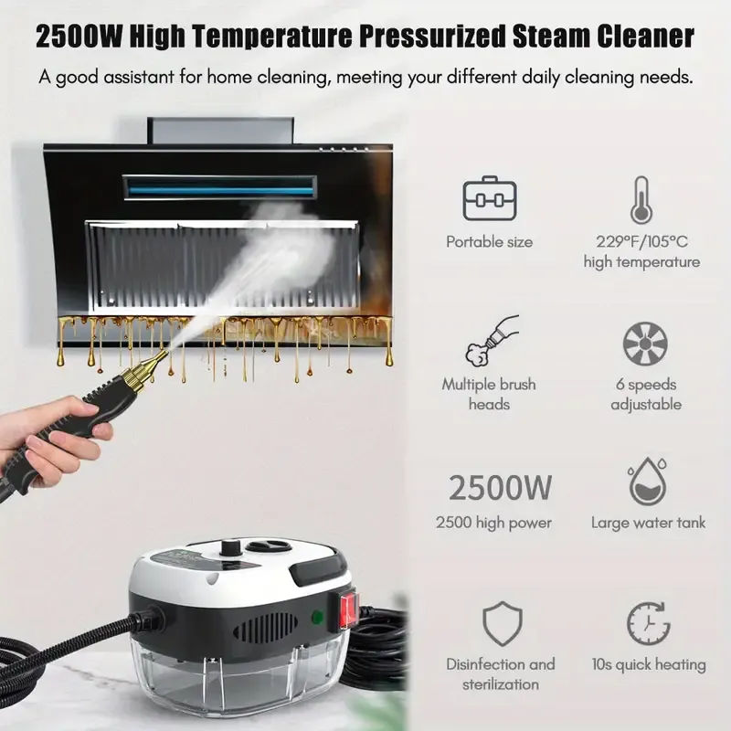 1pc, Portable Handheld Steam Cleaner High Temperature Pressurized Steam Cleaning Machine with Brush Heads for Kitchen Furniture Bathroom