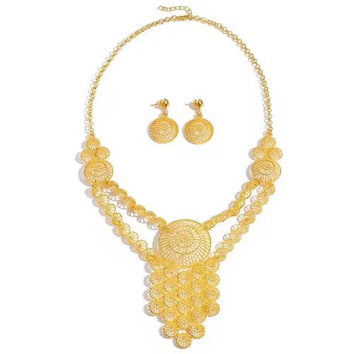 Fashion jewelry gold alloy hollow flower rhinestone necklace and earrings
