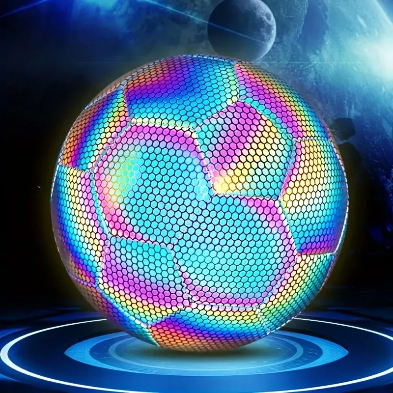 Reflective Multicolor Glow-in-the-Dark PU Soccer Ball, Artificially Sewn, Durable Faux Leather, Machine Crafted, Perfect for Night Training & Games, Ideal Gift for Christmas, Halloween, New Year