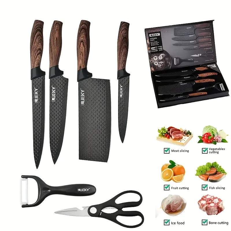 6pcs Kitchen Knife Set, Chef'S Special, Vegetable Cutting Knife, Bone Chopping Knife, Fruit Knife, Multi-purpose Scissors And Fruit Knife, Healthy Cooking Kitchen Knife Set Suitable For Home, Kitchen, Cooking, Birthday GiftKitchen Gadget Gift For Mom Or Dad