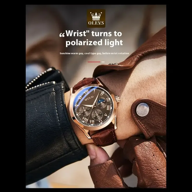 Men's Business Watch - Formal Quartz Movement, Brown Faux Leather Strap, Roman Numeral Dial, Simple Analog Watch, Perfect for Office, Meetings, and Events - Durable Alloy Case and Strap