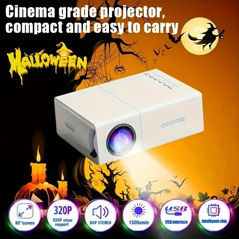 New mini home theater HD projector, remote control, supports smartphone screen sharing, compatible with smartphone  USB interface, suitable for indoor and office use