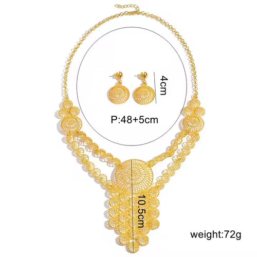 Fashion jewelry gold alloy hollow flower rhinestone necklace and earrings