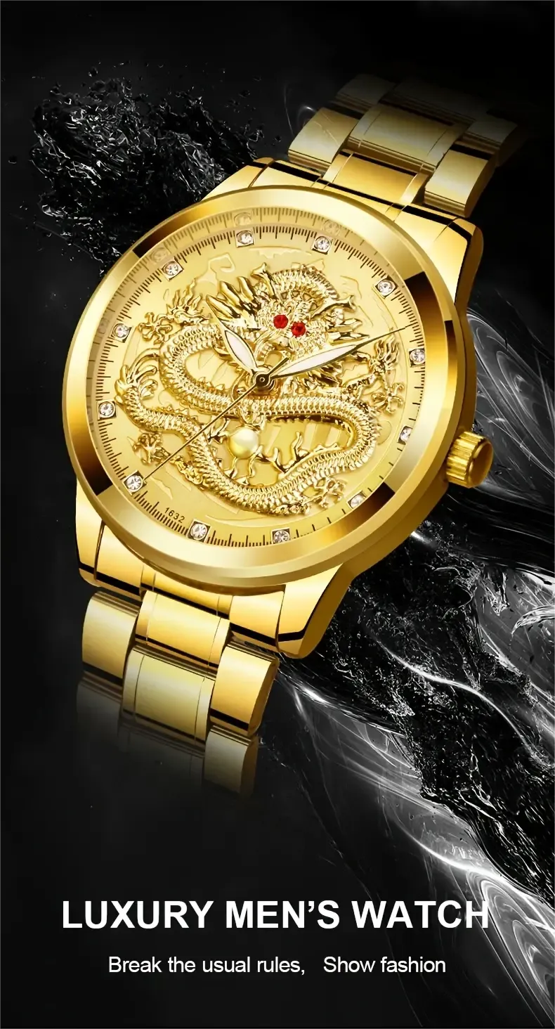 Longteng men's atmospheric gold luminous high-end business watch classic exquisite men's watch transparent quartz watch 1 piece