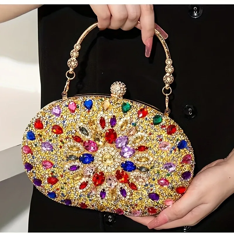 Elegant Evening Clutch Bag With High-quality Water Drill, Suitable For Formal Occasions Such As Banquets And Parties, Can Be Carried By Hand Or Worn Over The Shoulder.
