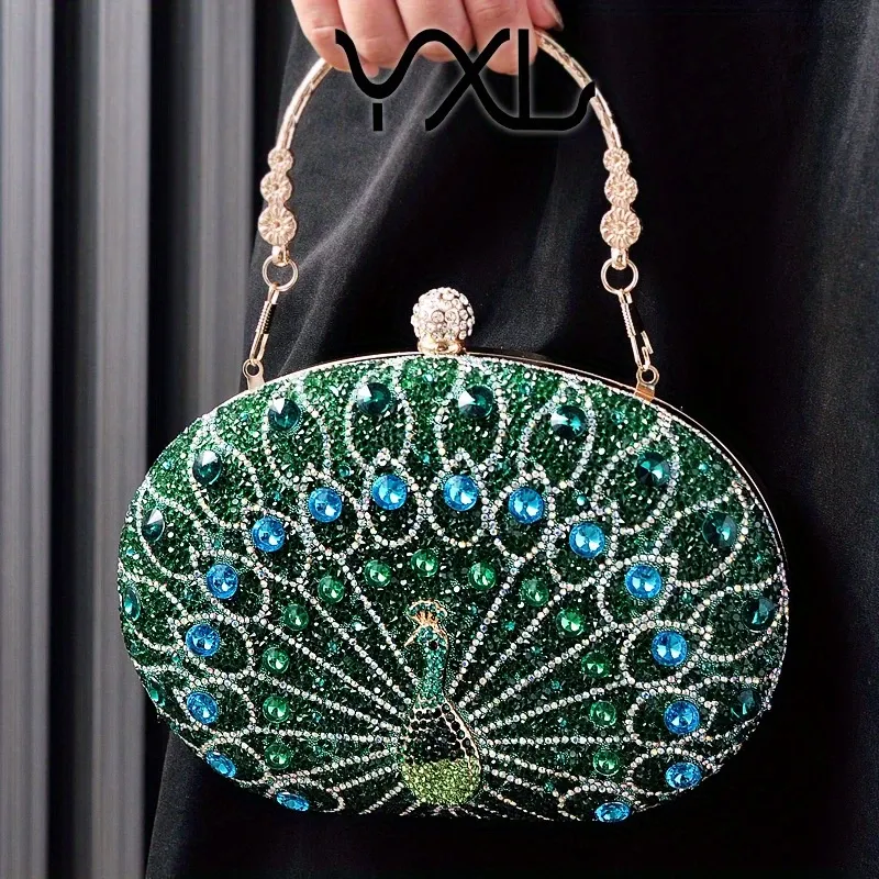 Rhinestone Clutch Purses for Women Evening Wedding Formal - Round Clasp Handbag - Rhinestone Bag