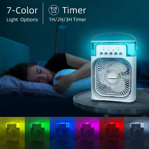 Quiet Mini Portable Air Conditioner - USB Desk Fan with Humidifier and Night Light - Lightweight for Home and Office Use