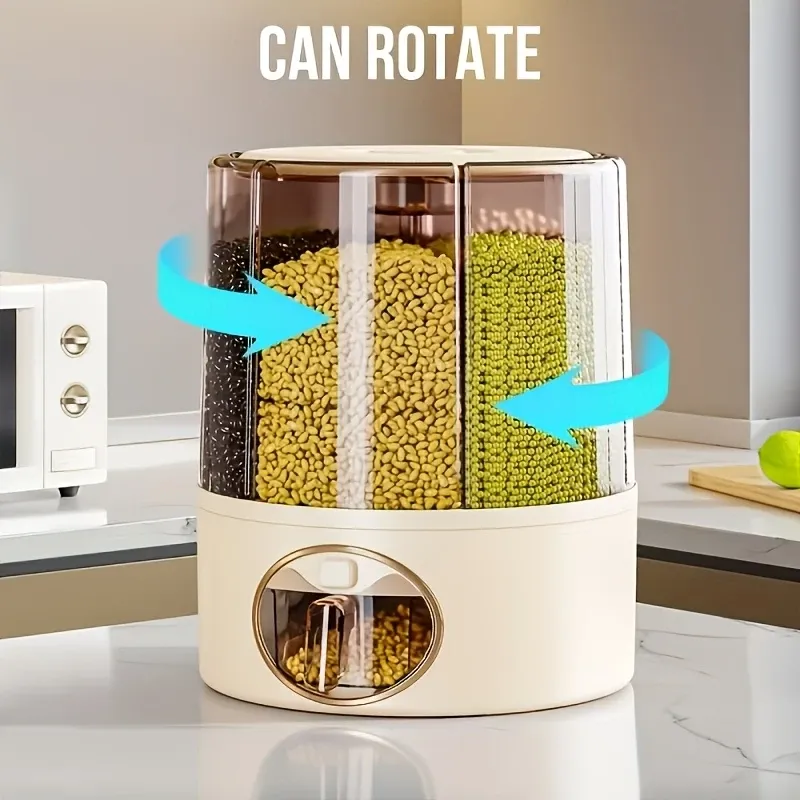 Large Capacity Plastic Grain Storage Container, Rotary Loading Rice Dispenser with Insect and Moisture Resistance, Multi-Functional Kitchen Organizer for Cereal and Dry Foods, Kitchen Storage Solution | Sleek Storage Design | Insectproof Storage