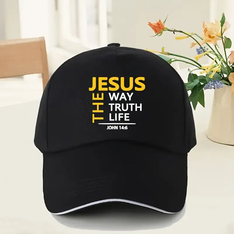 Adjustable Jesus & John 14:6 Quote Baseball Cap - Lightweight, Breathable Polyester, Snapback Closure, Ideal for Outdoor Sports