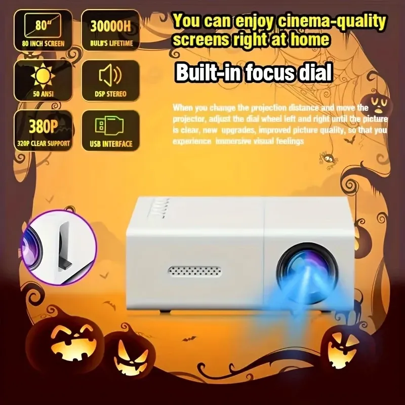 New mini home theater HD projector, remote control, supports smartphone screen sharing, compatible with smartphone  USB interface, suitable for indoor and office use