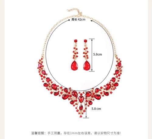 Rhinestone Crystal Zinc Alloy Jewelry Set Stud Earring Necklace