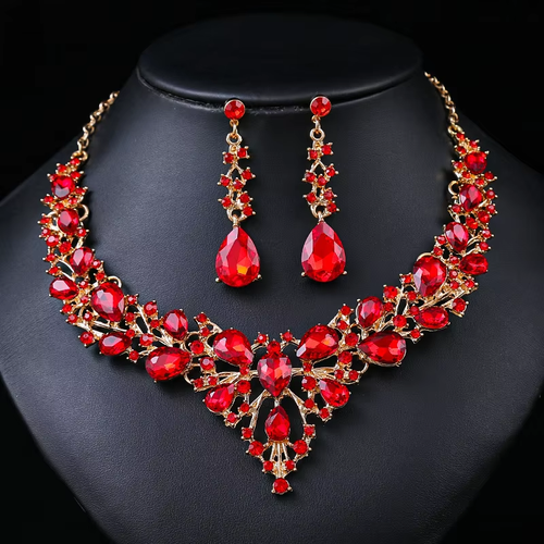 Rhinestone Crystal Zinc Alloy Jewelry Set Stud Earring Necklace