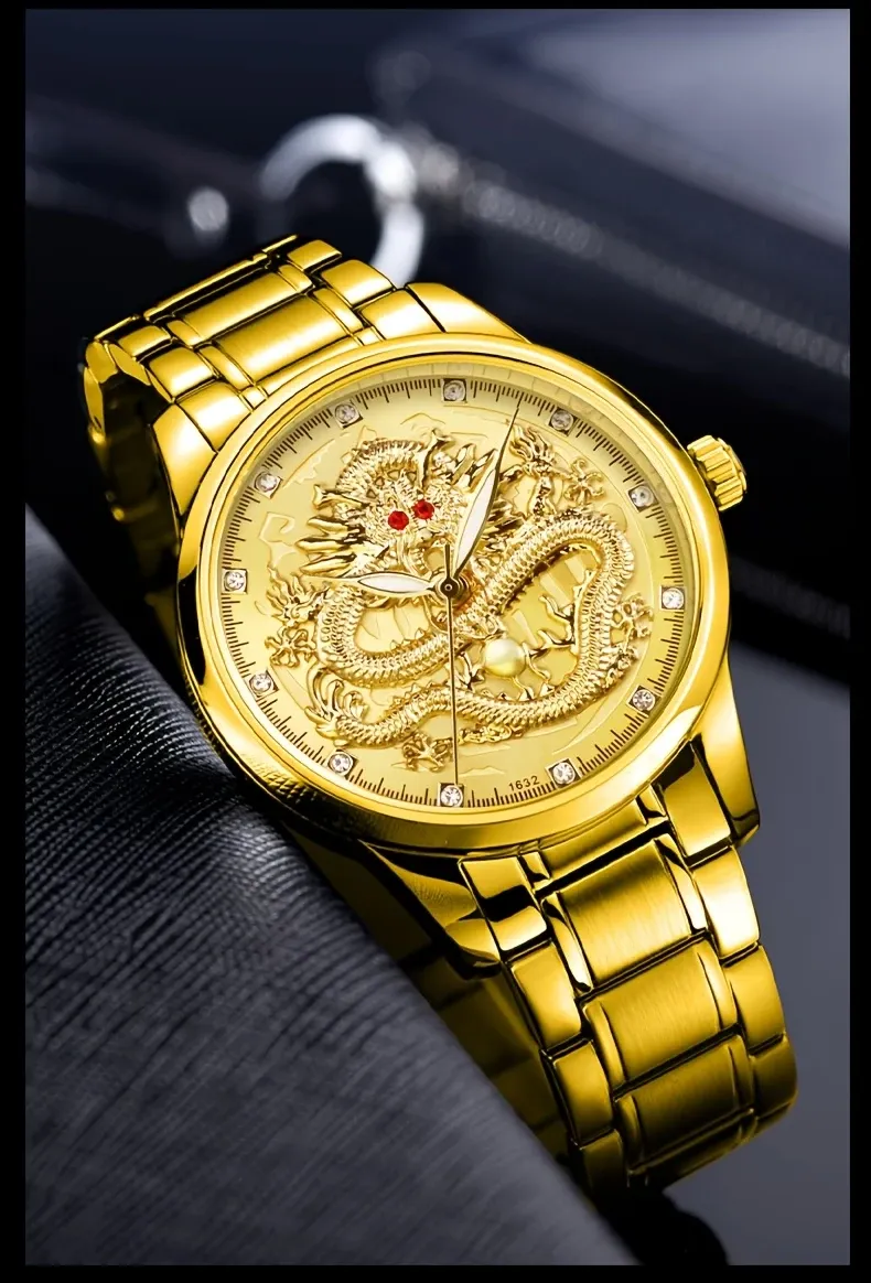 Longteng men's atmospheric gold luminous high-end business watch classic exquisite men's watch transparent quartz watch 1 piece