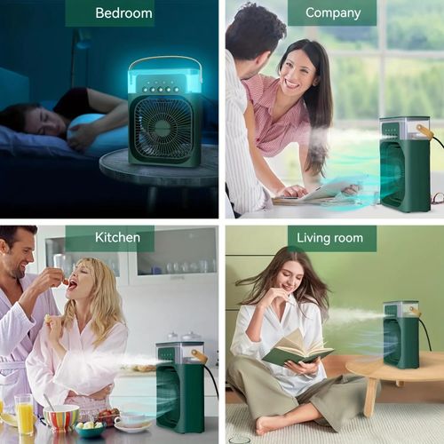 Quiet Mini Portable Air Conditioner - USB Desk Fan with Humidifier and Night Light - Lightweight for Home and Office Use