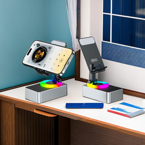 Introducing the Bluetooth Speaker Power Bank Holder - Your Ultimate Lazy Essential!  🔊 Enjoy high-quality sound on-the-go. 🔋 Stay charged with the built-in power bank. 📱 Conveniently hold your devices while you relax.  Streamline your life with this versatile and compact gadget.