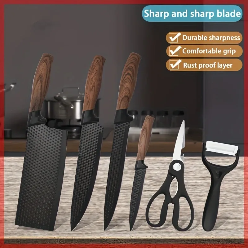 6pcs Kitchen Knife Set, Chef'S Special, Vegetable Cutting Knife, Bone Chopping Knife, Fruit Knife, Multi-purpose Scissors And Fruit Knife, Healthy Cooking Kitchen Knife Set Suitable For Home, Kitchen, Cooking, Birthday GiftKitchen Gadget Gift For Mom Or Dad